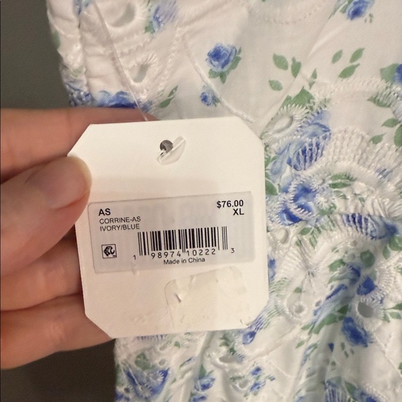 NWT Altar'd State Corrine Floral Blue and Cream Dress XL Size 14 - Picture 9 of 12